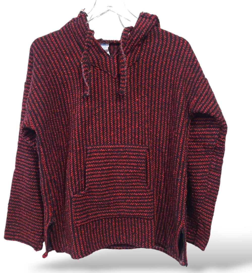 La Malinche Unisex Large Sweater Red Black Hooded Made in Mexico Pull Over